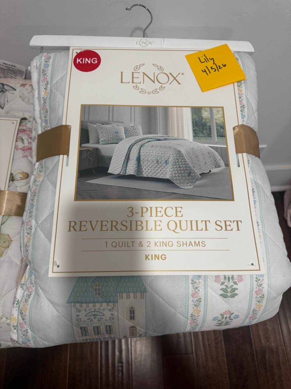 Lenox Spice Village King 3-Piece Reversible Quilt Set in Pastel Blue and pink